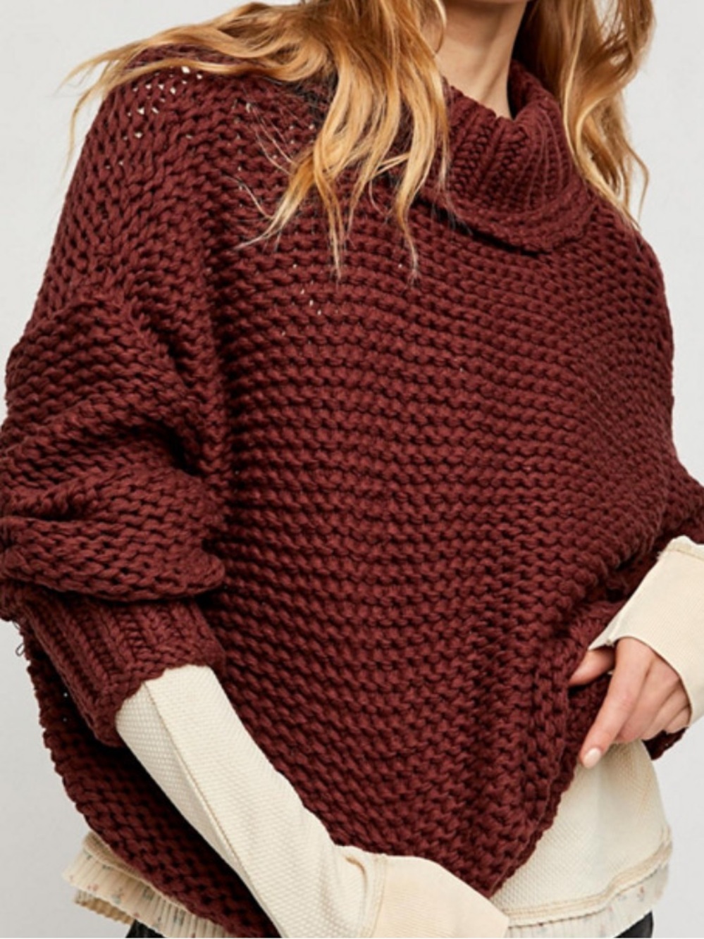 Free People My Only Sunshine Sweater Women M Red Chunky Mock Neck Cropped Heavy
